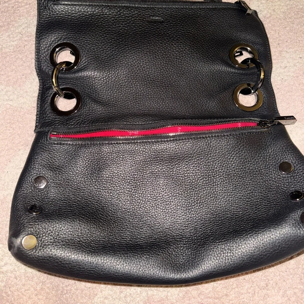 Hammitt Bags VIP Montana Pebbled Leather Fold Crossbody Bag Black Red gunmetal - Picture 7 of 13